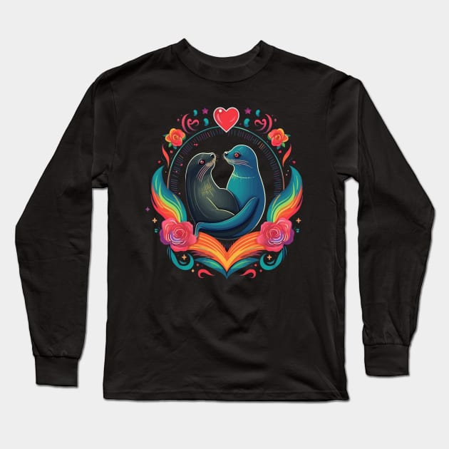 Sea Lion Valentine Day Long Sleeve T-Shirt by JH Mart